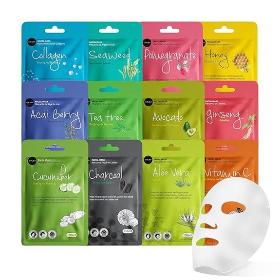 Celavi Essence Korean Facial Sheet Mask Variety (12-Pack)